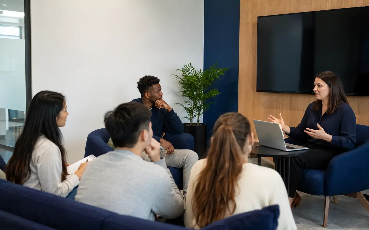 International students taking part in an education question and answer session