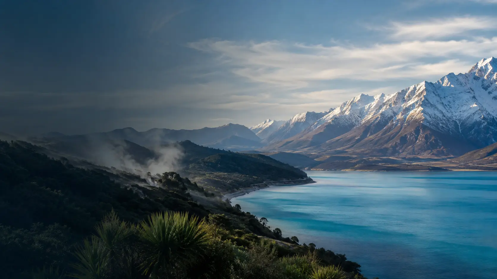 New Zealand alpine lake and native landscape
