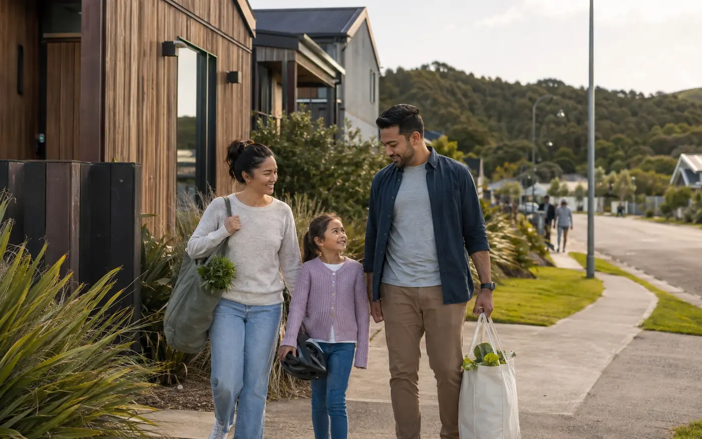 A family planning a long-term future in a New Zealand neighbourhood