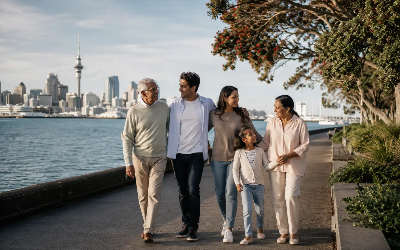 A multicultural family enjoying time together in New Zealand